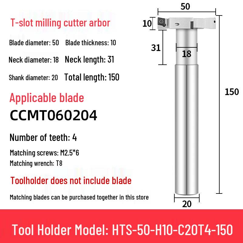 CNC T-Slot Milling Cutter with HTS Three-Sided Blade, Shank Thickness: 6, 8, 10, 12 Mm