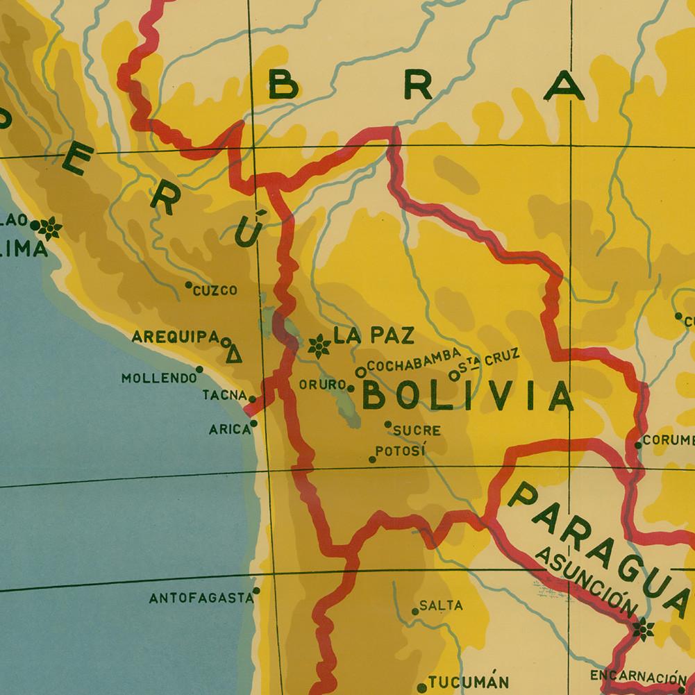 Spanish Map Background South America Map-Political Distribution,Wall Decor,Geographical,Tourism/education Tools