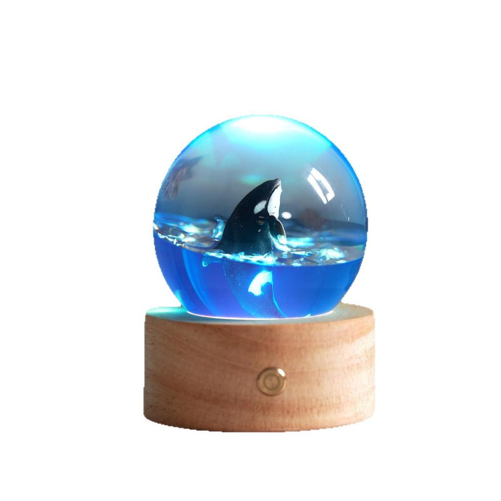 Ocean Whale Resin Crystal Ball Night Light Music Box – Ideal Birthday Gift for Kids & Friends