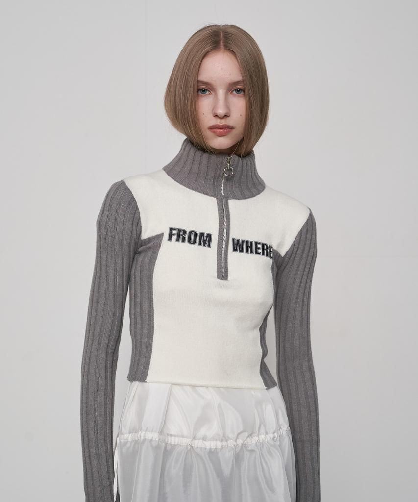 FROMWHERE Applique Zip-Up Sweater Gray