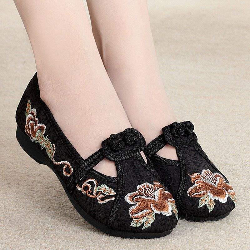 Dames Hanfu Geborduurde Etnische Zachte Zool Ronde Neus Antislip Stoffen Schoenen