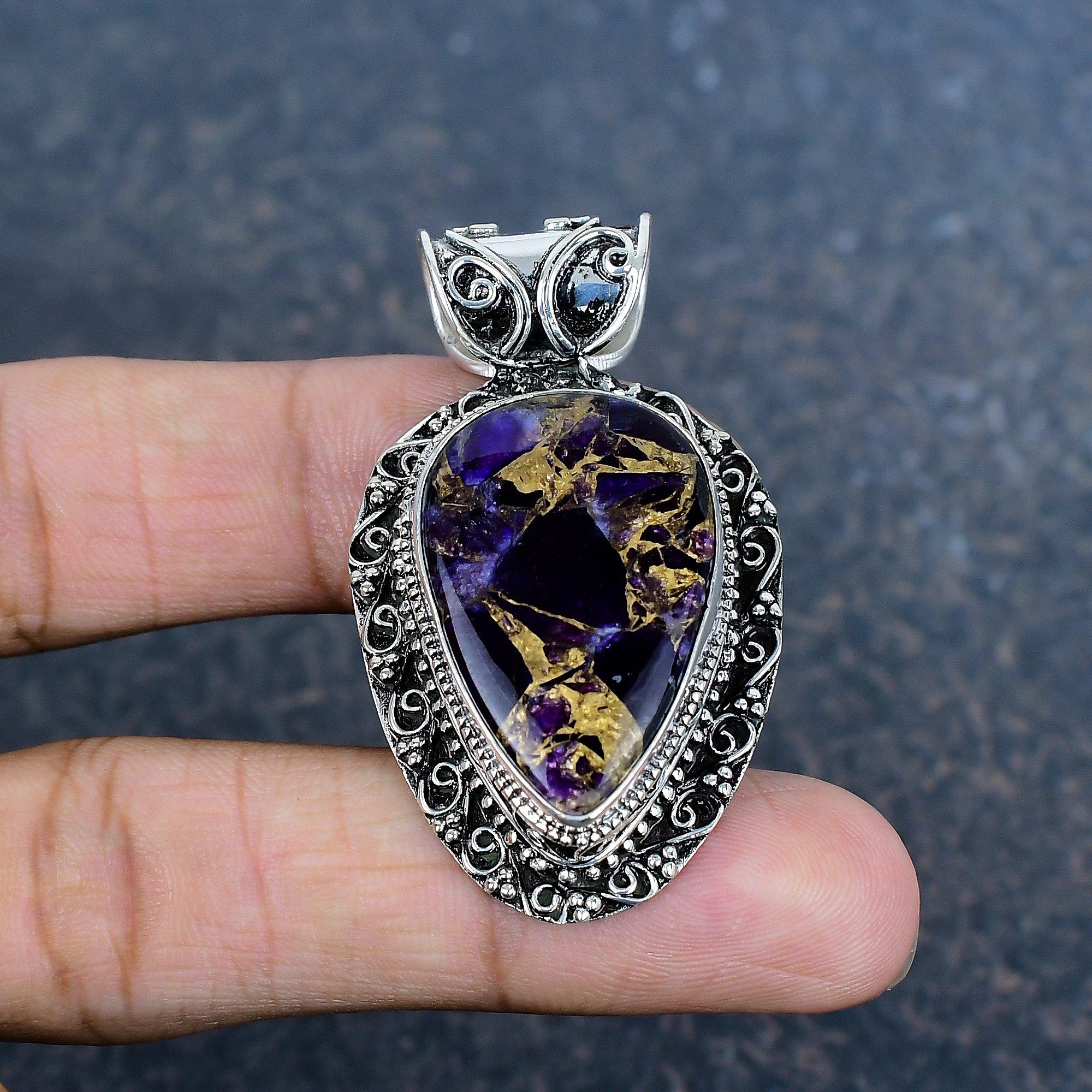 

Медь Аметист Ювелирные изделия из драгоценных камней ручной работы, Подвеска из стерлингового серебра 925 пробы, Антикварные ювелирные изделия 2.04 Inches