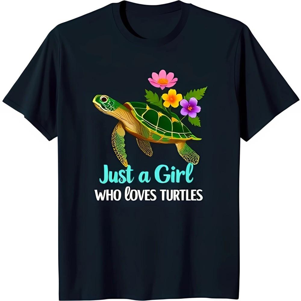 

Just a Girl Who Loves Turtle Black T-Shirt S-3XL Q5667 4XL