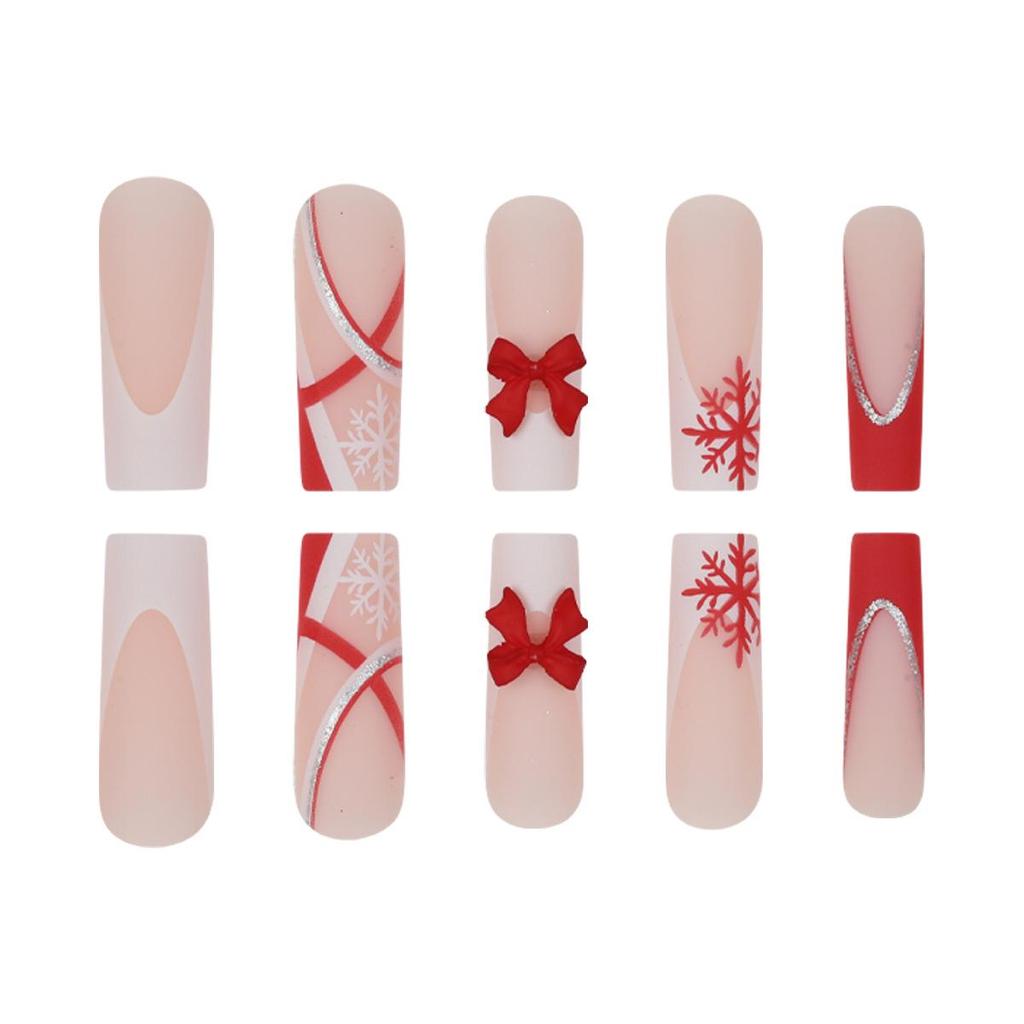 Gradient Snowflake Rhinestone Bow Christmas Nail Art - European & American Style False Nails