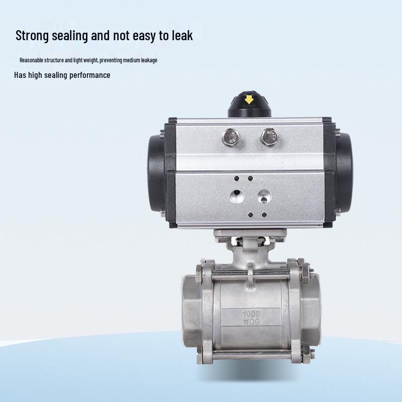 Q61F-16P 304 Stainless Steel Threaded Pneumatic Ball Valve, Three-Piece Shut-Off Valve