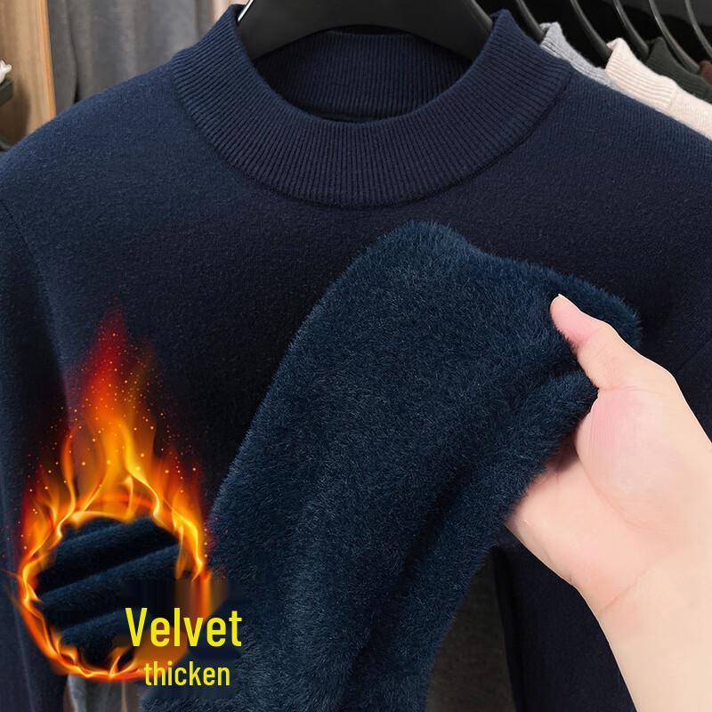 Hengyuanxiang Men's Wool Blend Fleece-Lined Half-Turtleneck Sweater