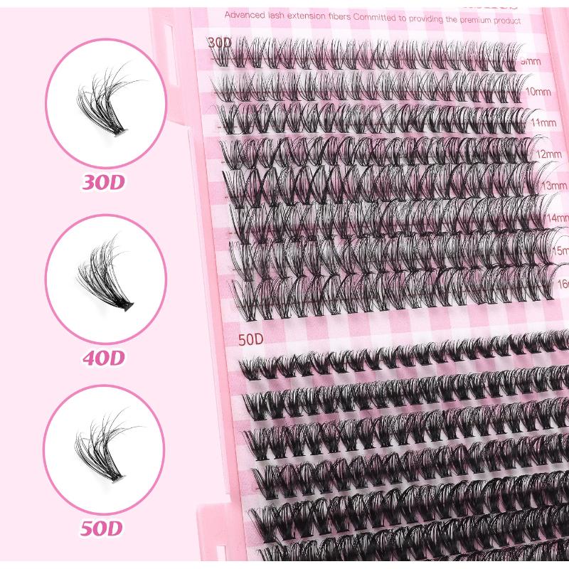 640 Pcs 30D+40D+50D Clusters Lashes Extension Kit, Length 9-16Mm Natural Eyelashes Cat Eye Diy At Home