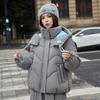 Женская пуховая одежда 2025 зима новая короткая модная свободная худи в цветной блок утолщенная хлопковая куртка