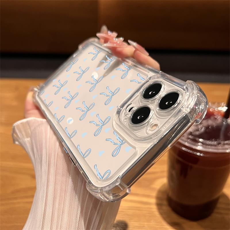 Colorful Bow Print Clear Phone Case For iPhone 16 14 13 12 11 15 Pro Max SE XR X XS 7 8 Plus Transparent Tpu Shockproof Cover