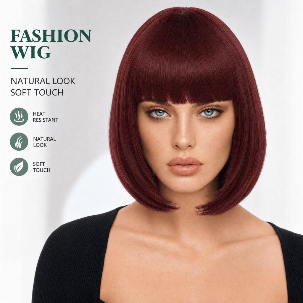European & American Women's Bob Cut Wigs with Bangs - Short, Colored, Anime-Inspired Headwear for Halloween