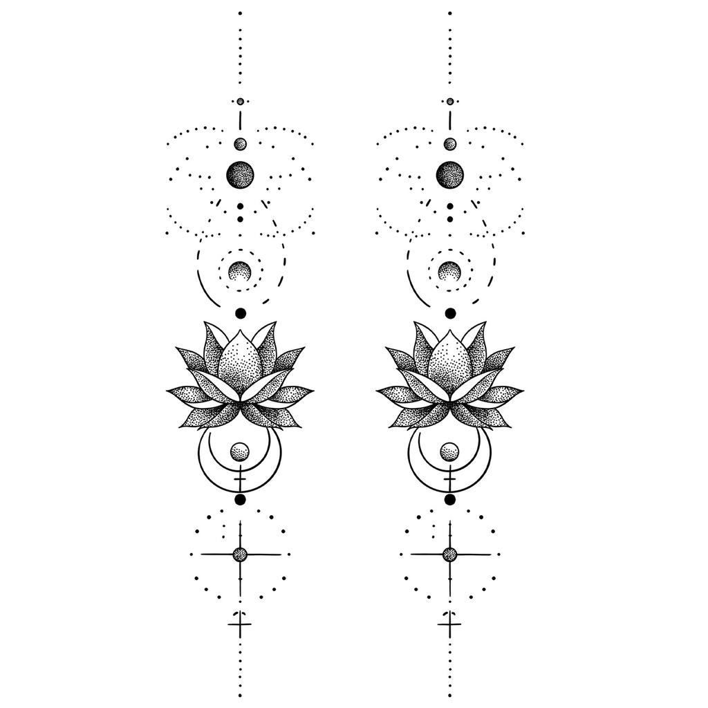 Sticker Tatuaggio Adesivo Lunga Striscia Totem Linea Dita Multi-Immagine Fiore Semplice Liscio Sole Luna Stella Schiena Vita Colonna Vertebrale
