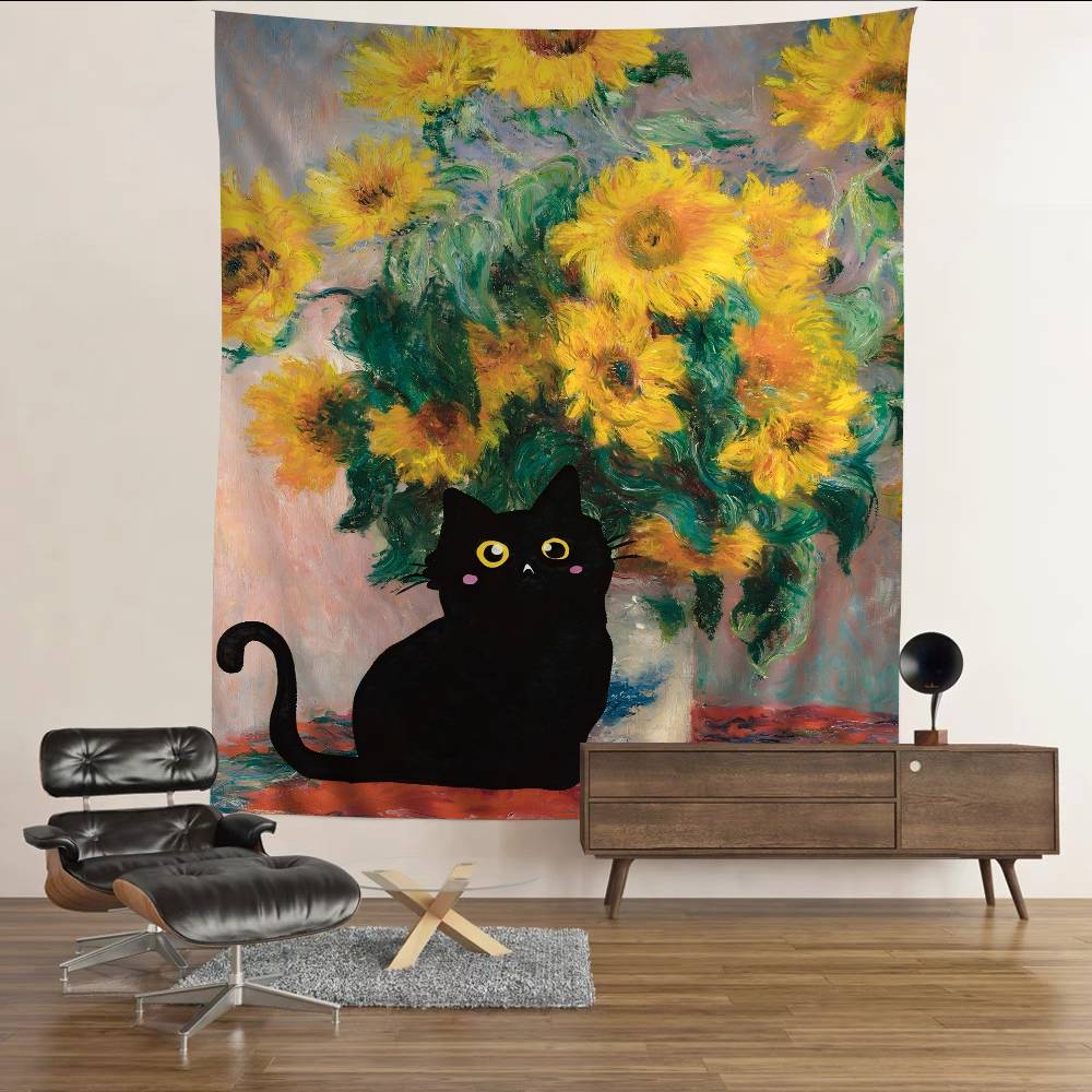 Black Cat Van Gogh Hippie Wall Hanging Tapestries Bohemian Wall Tapestries Mandala INS Home Decor