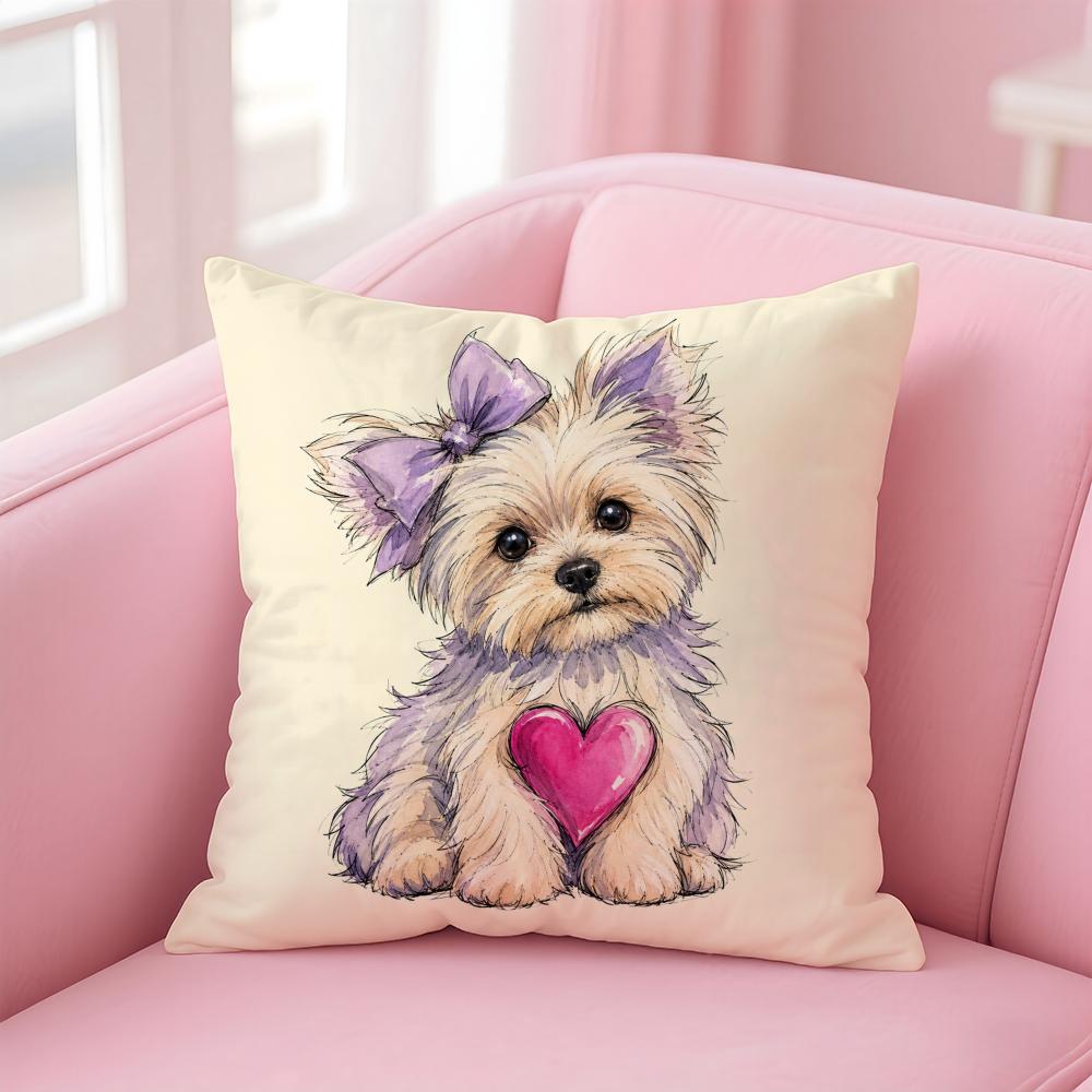 Adorable Yorkshire Dog Cushion Cover Short Plush Soft DoubleSided Printing Pillow Case Cozy Sofa Bedroom Home Decor Gift