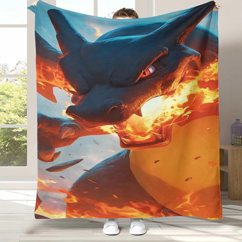 

Charizard Charmander Pokemon Flannel Blanket,Ultra Soft Warm Plush Throw for Home Bedroom Bed Sofa Cover Office Camping Picnic 75x90cm