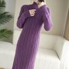 Half Turtleneck Sweater Dress for Women In Autumn and Winter Knee-length Sweater Long Dress Solid-colored Pullover Warm High-neck Knitted Dress