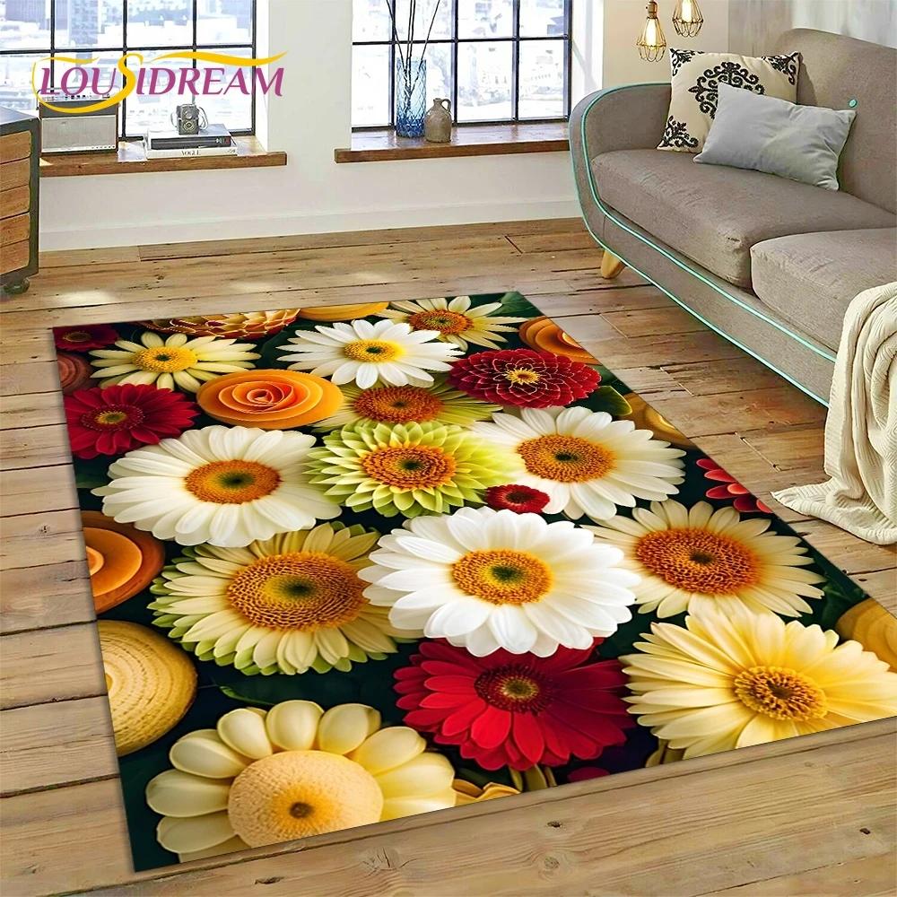 3D Dream Sun Flowers Nordic Daisy Rug Carpet for Living Room Bedroom Home Decor,Non-slip Decoration for Sofa Doormat Gifts Kid