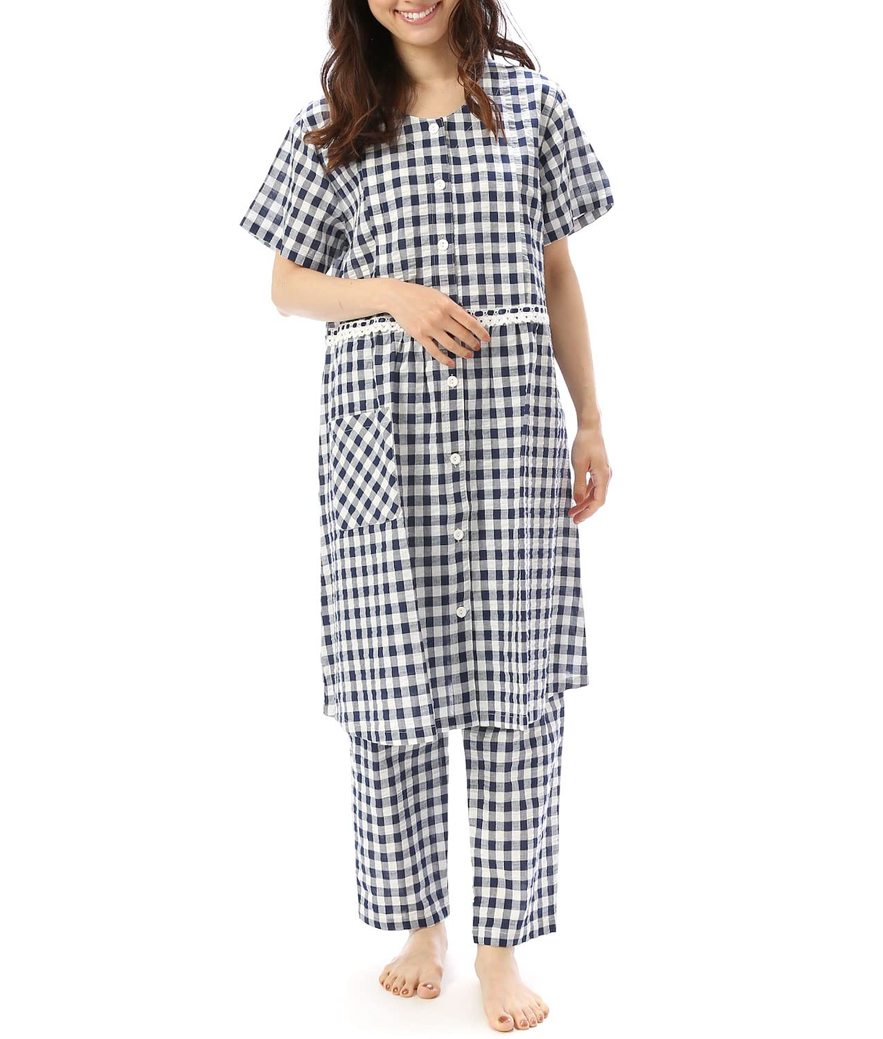 

NISHIKI Maternity Short Soccer with Nursing Front Long Adjustable Waist Nursing Loungewear Pajamas, Sleeves, Summer, 100% Cotton, Fabric,