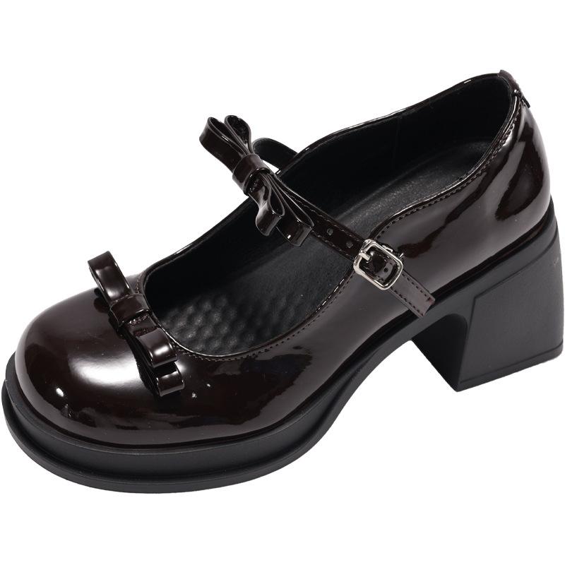 Fashion Black French Thick Heel High Heels Women's Summer 2025 New Heightening Skirt Mary Jane Small Leather Shoes Single Shoes