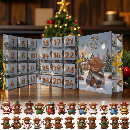 Skládací adventní kalendář s skotským náhorním skotem 24denní vánoční odpočítávací kalendář Dekorace se skotským náhorním skotem pro domov Farmářská dekorace Dětský sváteční dárek
