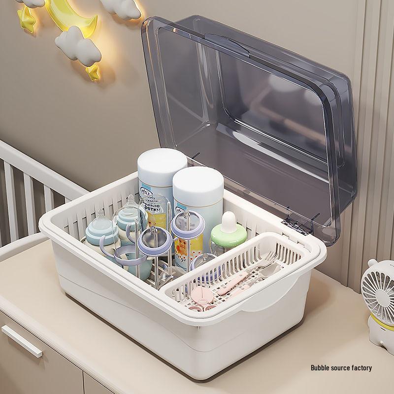Dustproof Milk Bottle Storage Box with Lid - Baby Supplies & Toys Organizer