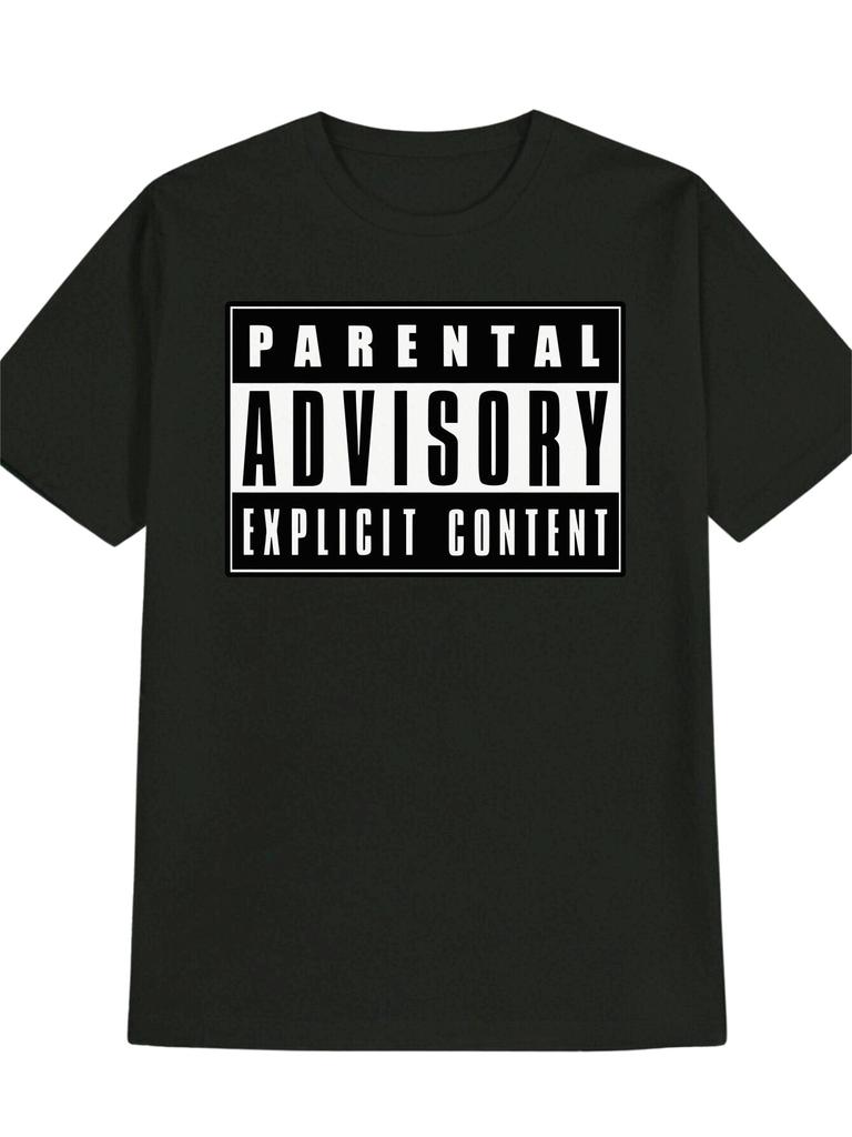 Herren Grafik-T-Shirt "Elternberatung Explizite Inhalte" Schwarz Vintage Kurzarm-T-Shirt mit fetten weißen Buchstaben Herren