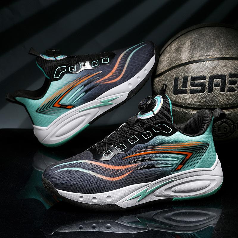 Rotating Button Mandarin Duck Two-color Basketball Shoes Combat Boots Primary and Secondary School Students Sports Training Shoes Youth Sports Shoes