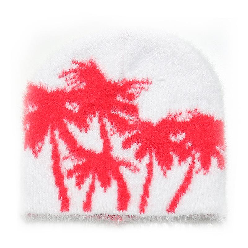 Autumn and winter thermal hat women's outdoor plush beanie hat brimless cap coconut tree jacquard wool hat imitation mink hair