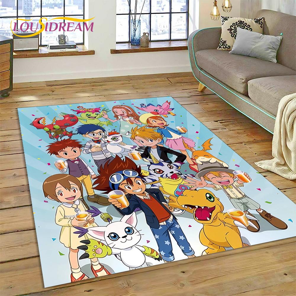 Retro Digimon Adventure Canavar Çizgi Film Halı Halı Oturma Odası Yatak Odası Dekoru için, Yer Paspası Kaymaz Dekorasyon Kanepe Kapı Paspası için