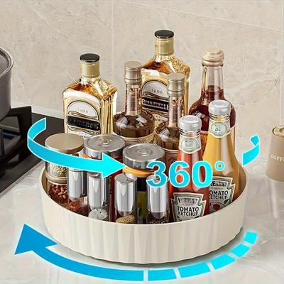 360° Rotating Plastic Storage Rack Bathroom Storage Organizer Kitchen Snack Food Oil Seasoning Bottle Storage Rack Fruit Tray