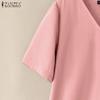 ZANZEA Damen Lässiges Sommer V-Ausschnitt Kurzarm Baumwoll-T-Shirt
