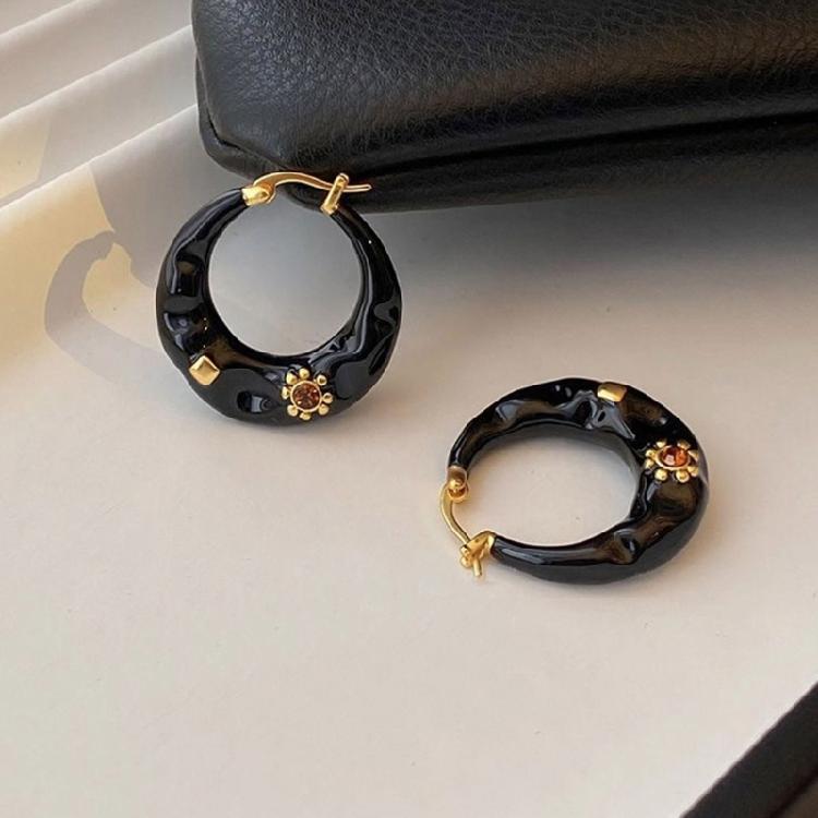 Fashionable Black French Earrings Portable Sturdy Alloy Construction Ornament for Everyday Use and Formal Setting
