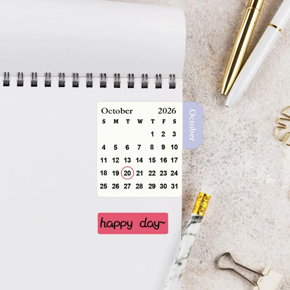 Diy Scrapbook 2026 Calendar Stickers 2 Sheets Cartoon Monthly Planner Stickers Self-adhesive Simple Calendar Tags