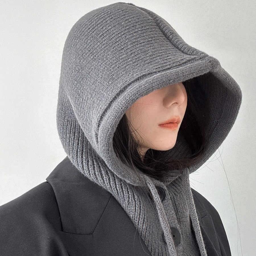 Korean Version of Autumn and Winter New Fashionable and Versatile Balaclava Hat Scarf Integrated Ear Protection Knitted Wool Warm Hat
