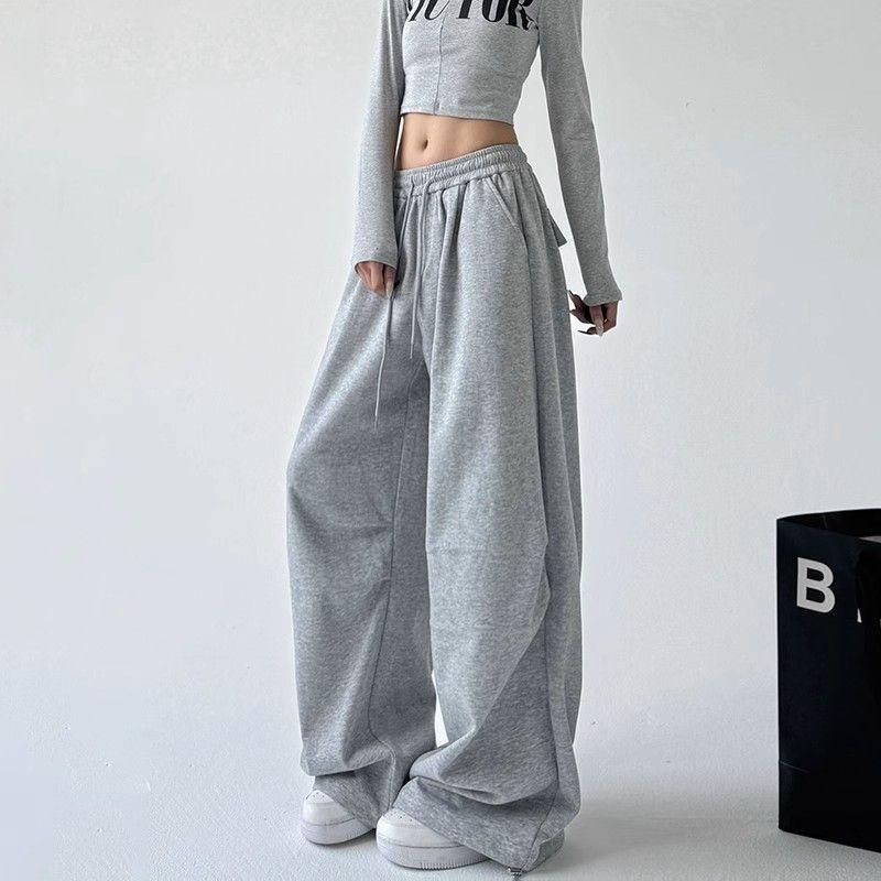 Women Elastic Waist Baggy Wide Leg Sweatpants With Drawstring