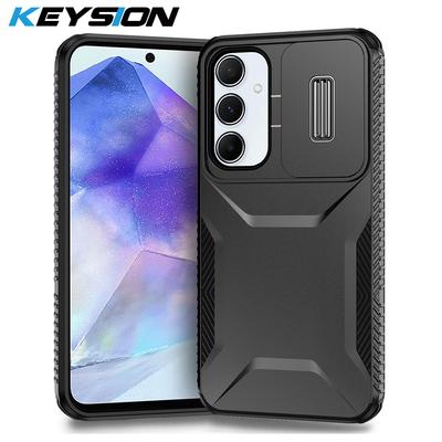 KEYSION Shockproof Armor Case for Samsung A55 5G A35 A25 Slide Push Pull Camera Lens Protection Phone Cover for Galaxy A15 A05