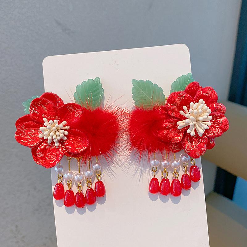 Chinese Style Children's New Year Kawaii Hair Clips Cheongsam Hanfu Hair Accessories Cosplay Hair Ball Hair Clip