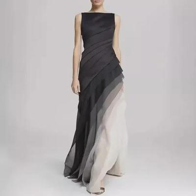 Vestido de Noite Europeu e Americano Feminino Multicamadas de Organza 2024