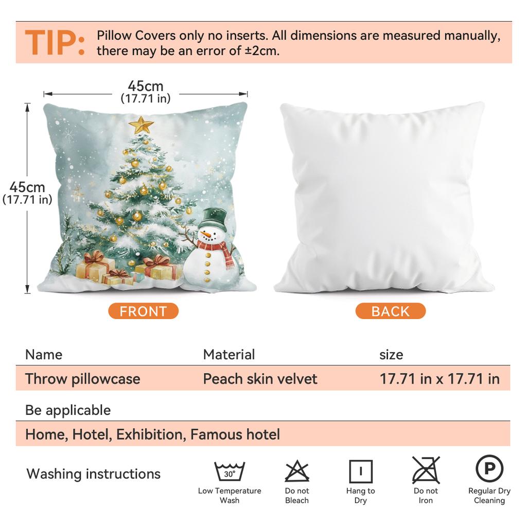Green Christmas Decoration Pillowcase Printed Polyester 45X45Cm Throw Pillowcover Decorative Sofa Cushion Pillowslip Home Decor