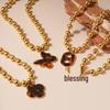 Retro European-American Beaded Titanium Steel Butterfly Flower Necklace with High-End Style