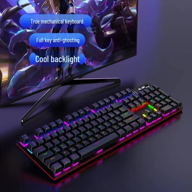 104-Key Blue/Red Switch Mechanical Keyboard with Mixed Lighting for Gaming and Office Use