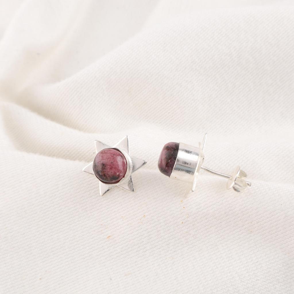 Black Rhodonite Gemstone Jewelry, 925 Solid Sterling Silver Earrings Handmade Gorgeous Silver Chain Earrings For Wedding Gift