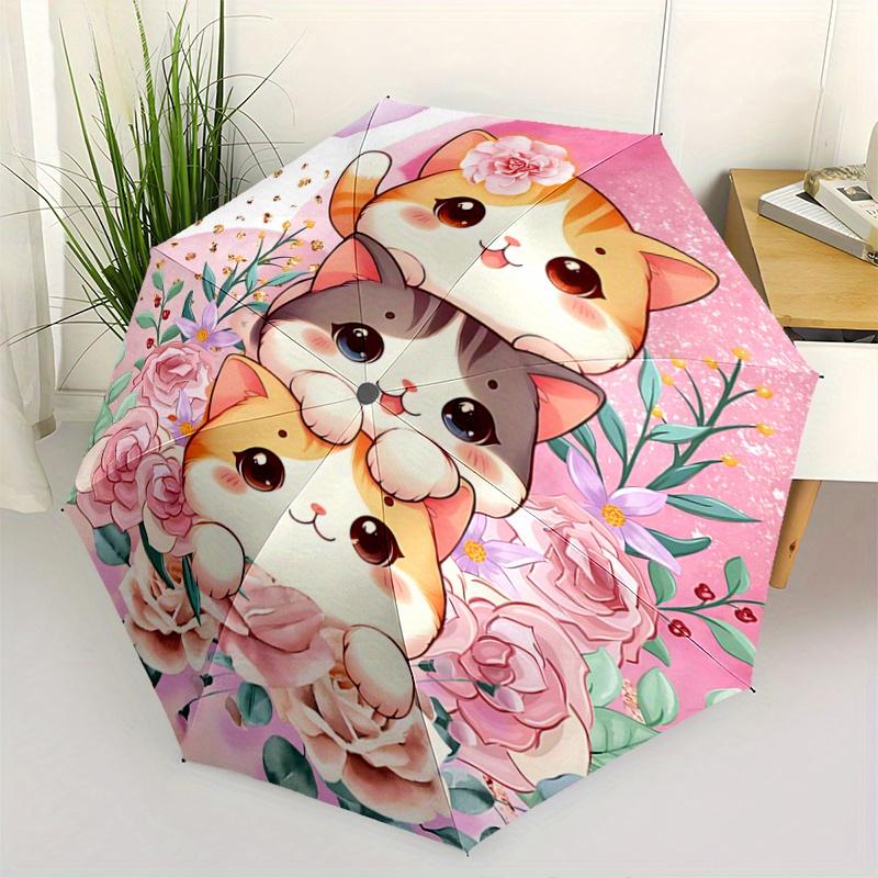 

1pc Three Cute Cats Ideas Durable Cartoon Folding Umbrella, Portable 3 Fold Compact Umbrella for Men and Women, Suitable for Travel or Daily Use.Z093