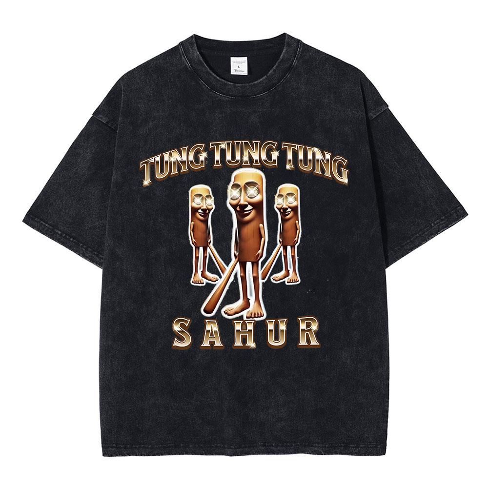 Italian Brainrot Tralalero Tralala Tung Tung Tung Sahur Bombardiro Crocodilo Funny Meme T-shirt Men Women Vintage Washed T shirt
