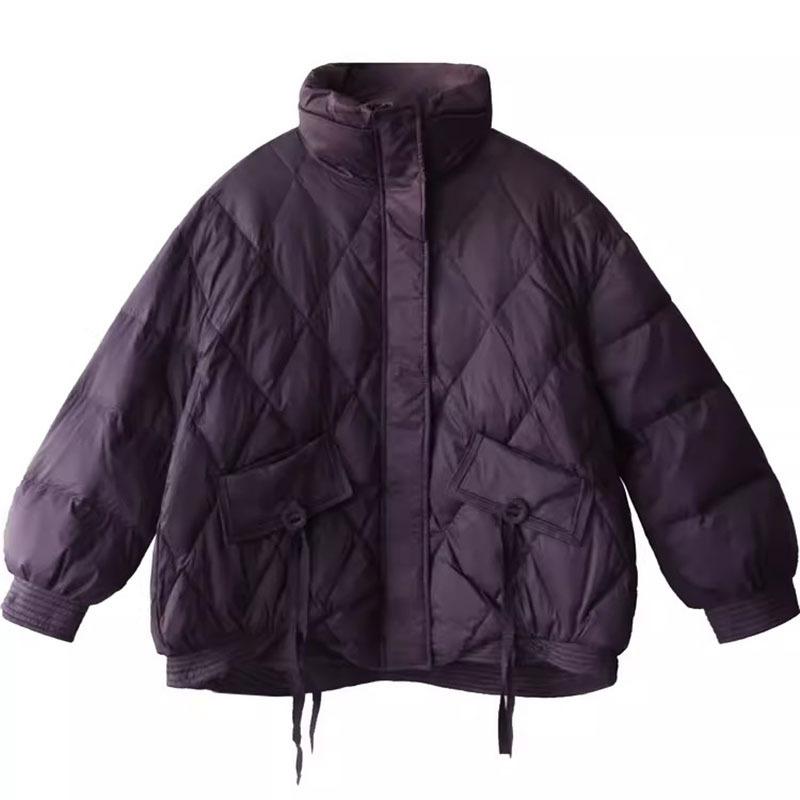 Rhombus short down jacket women's 2024 winter fashion retro white duck down thickened small stand-up collar thin coat