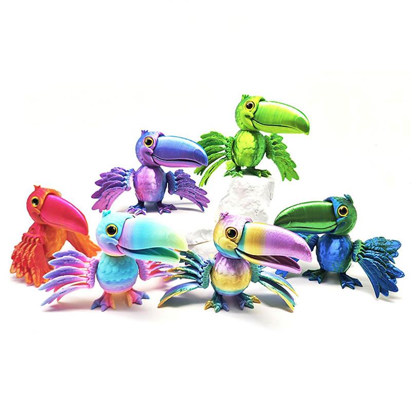 3D Printing Open-Billed Parrot Toy Creative Fun Wings Fully Joints Movable Toy Model Simulation Bird Desktop Ornaments Gift