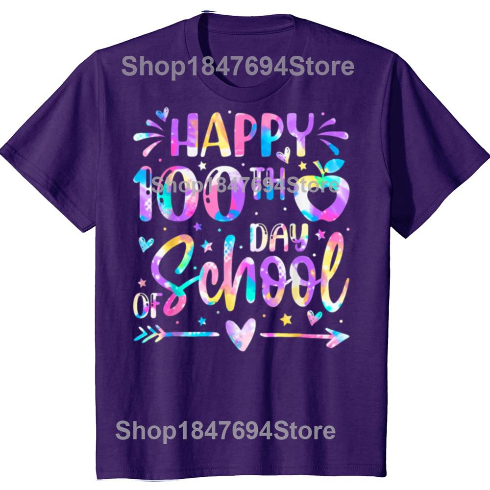 

Funny Happy 100th Day Of School Rainbow 100 Days 100% Cotton T-shirts Men Casual Tshirt Loose Oversized Streetwear T Shirt 3XL