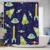 Intergalactic Rocketship Shower Curtain Kids Bathroom Decor Space Theme Pattern Blue Fabric Waterproof Washable Rectangular Size