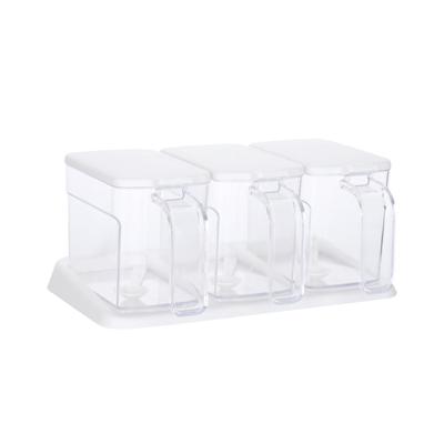 Set de Caja de Condimentos de Plástico Transparente con 3 Compartimentos de Gran Capacidad para Cocina con Cucharas