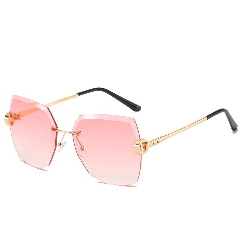 2022 Fashion Crystal Rimless Ocean Color Polygon Sun Glasses Women Vintage Trendy UV400 Sunglasses