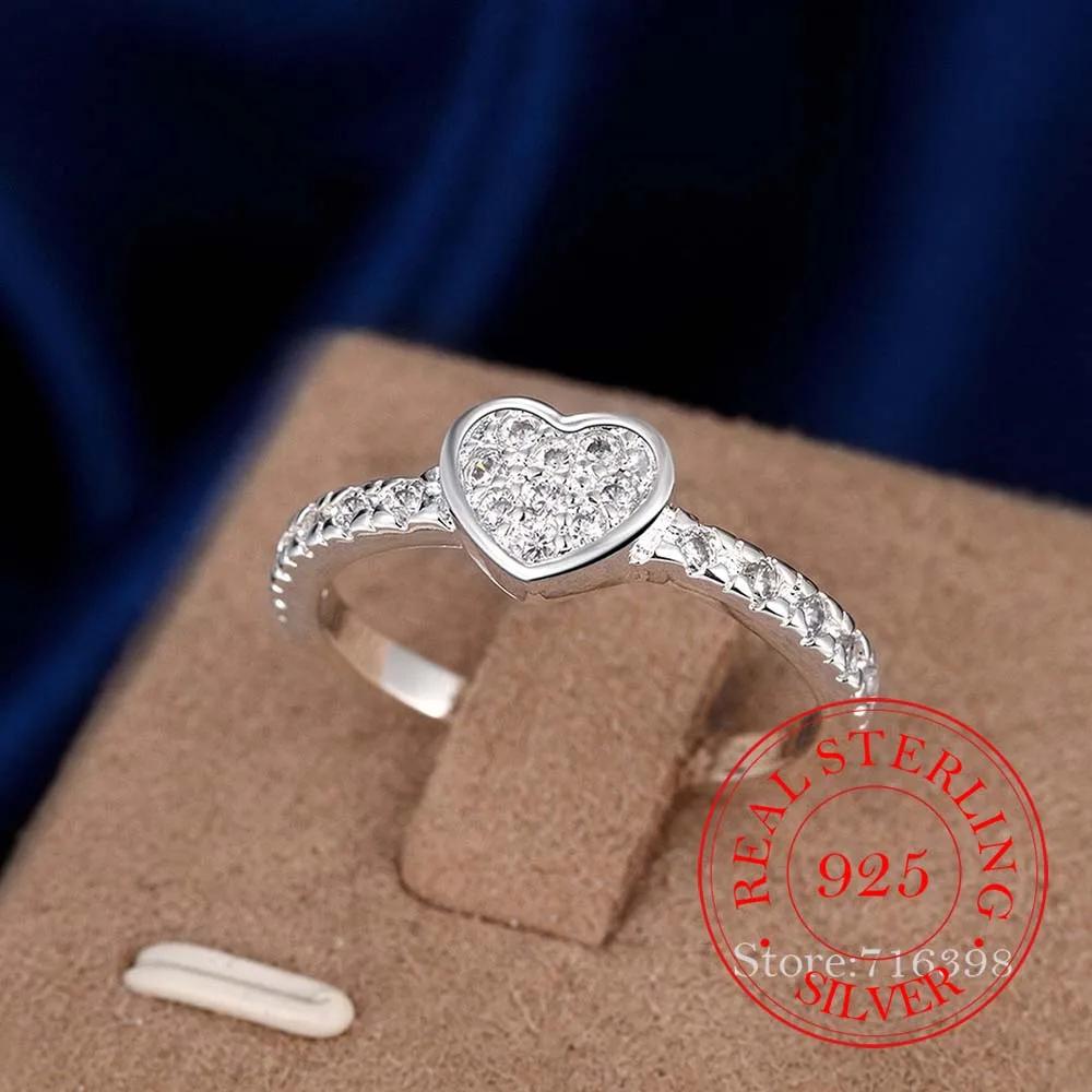 Mother's Day Gift Original Zircon Crystal Heart Ring 925 Sterling Silver Fashion Love Heart Rings For Women Wedding Fine Jewelry